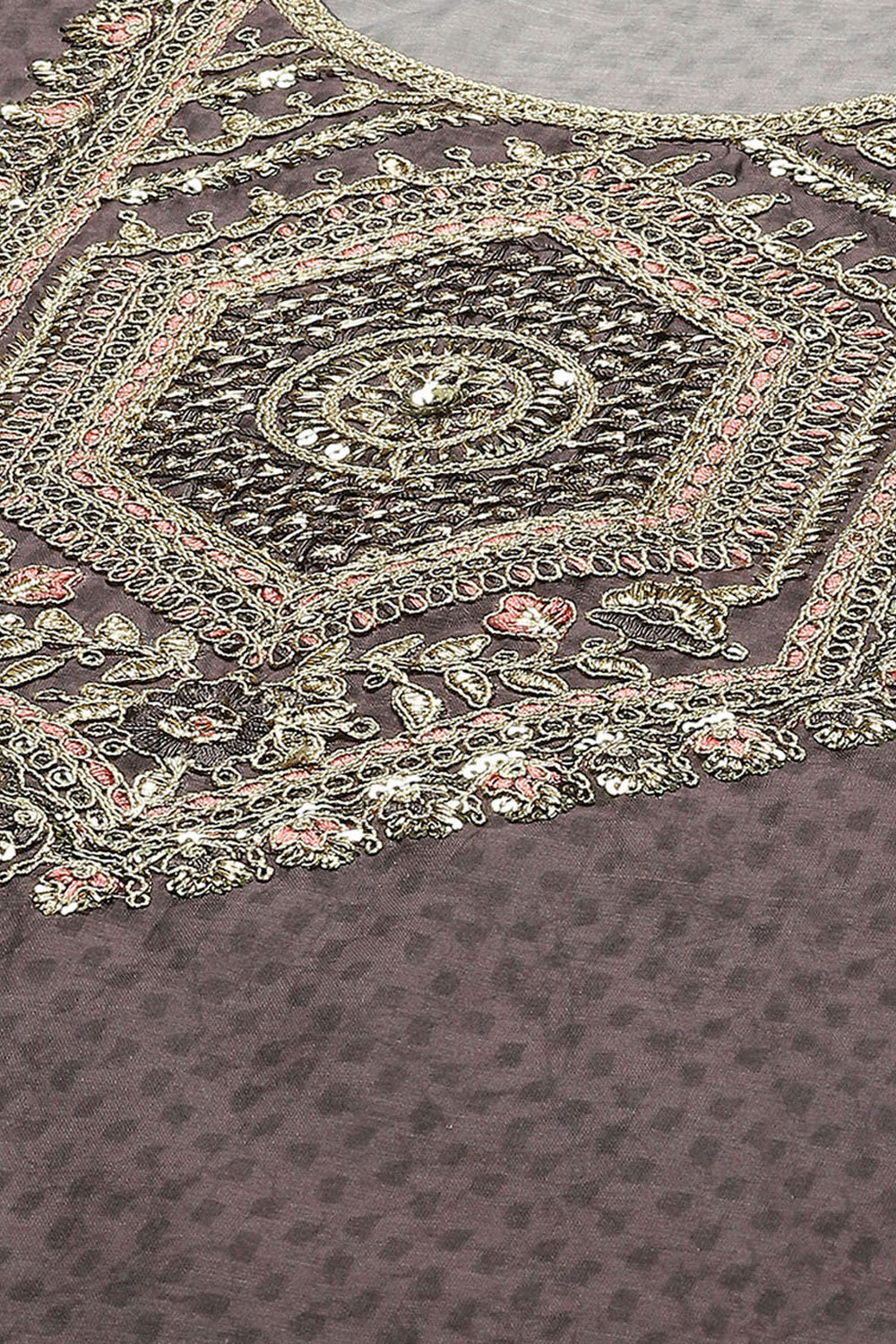 Earthy Green Chanderi Unstitched Suit Set image number 5