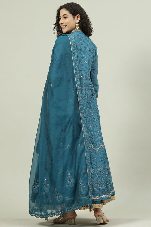 Off White Flared Kurta Skirt Kurta Skirt Suit Set image number 4