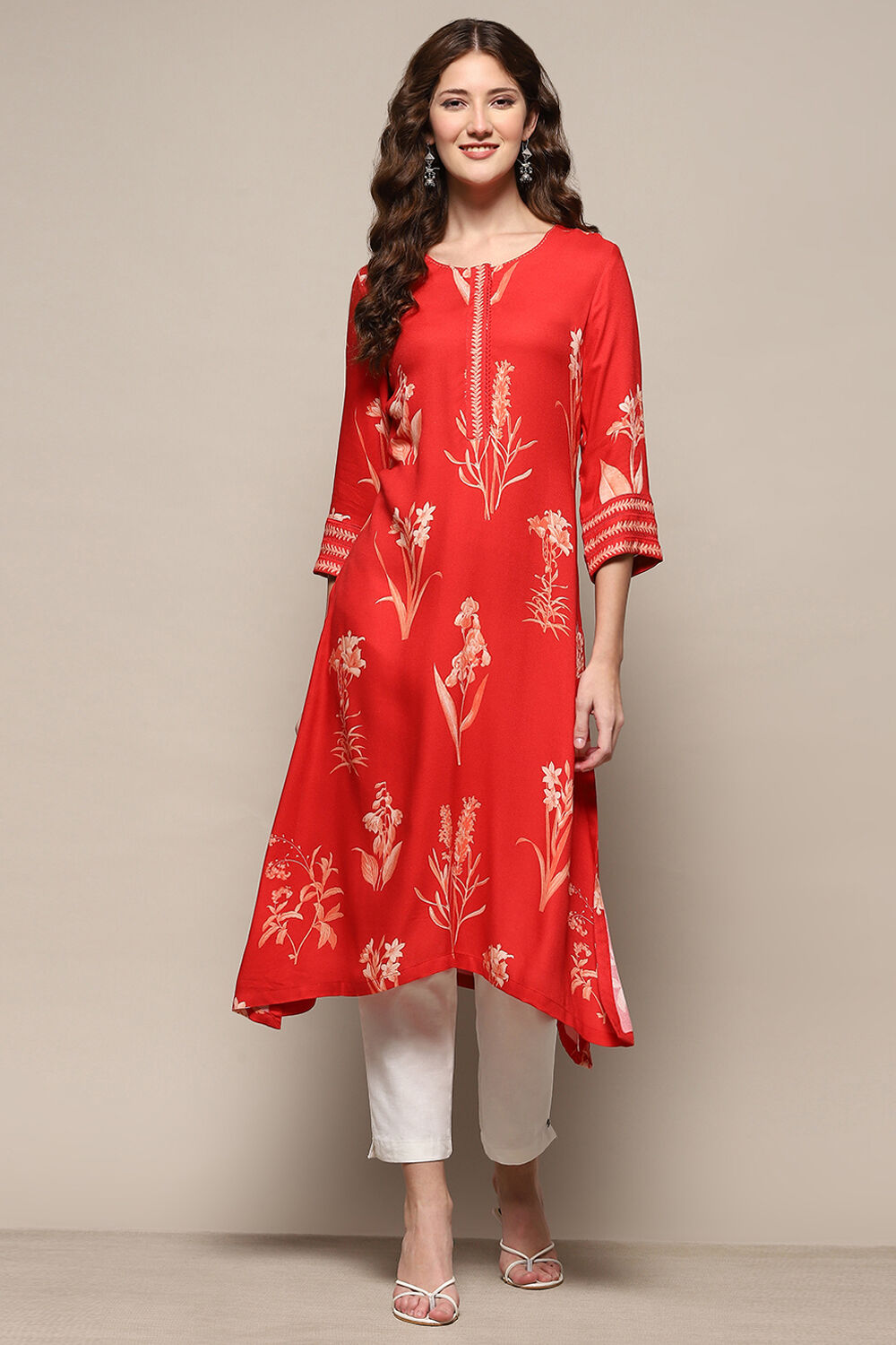 Orange Rayon Printed Asymmetric Kurta image number 5