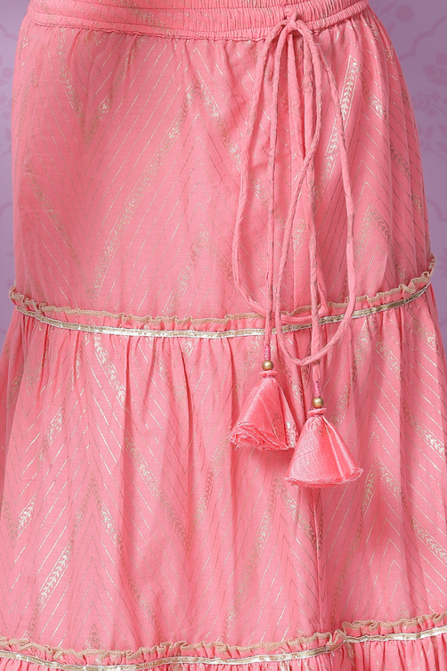 Red Art Silk Printed Short Top Lehenga Set image number 2