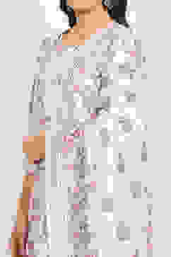 White and Red Cotton Embroidered Unstitched Suit Set image number 2