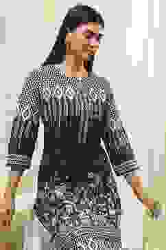 Black Cotton Printed Straight Kurta image number 1