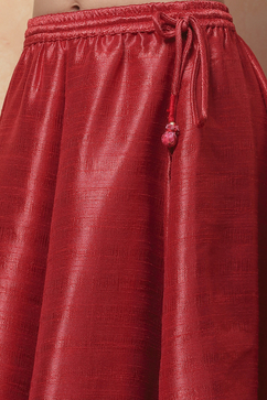 Red Floral Printed Flared Festive Lehenga Set image number 2