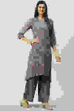 Grey Viscose A-Line Kurta Palazzo Suit Set image number 0
