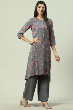 Grey Viscose A-Line Kurta Palazzo Suit Set image number 0