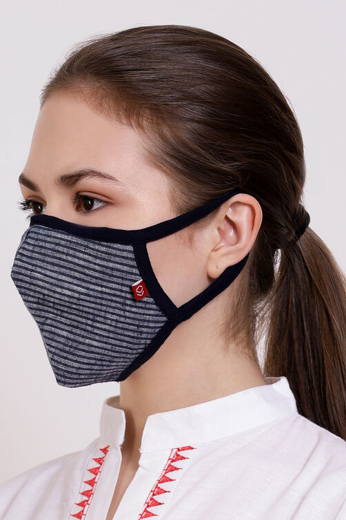 Blue Striped Cotton Yarndyed Face Mask image number 1