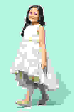 Beige Polyester Gathered Printed Dress image number 2