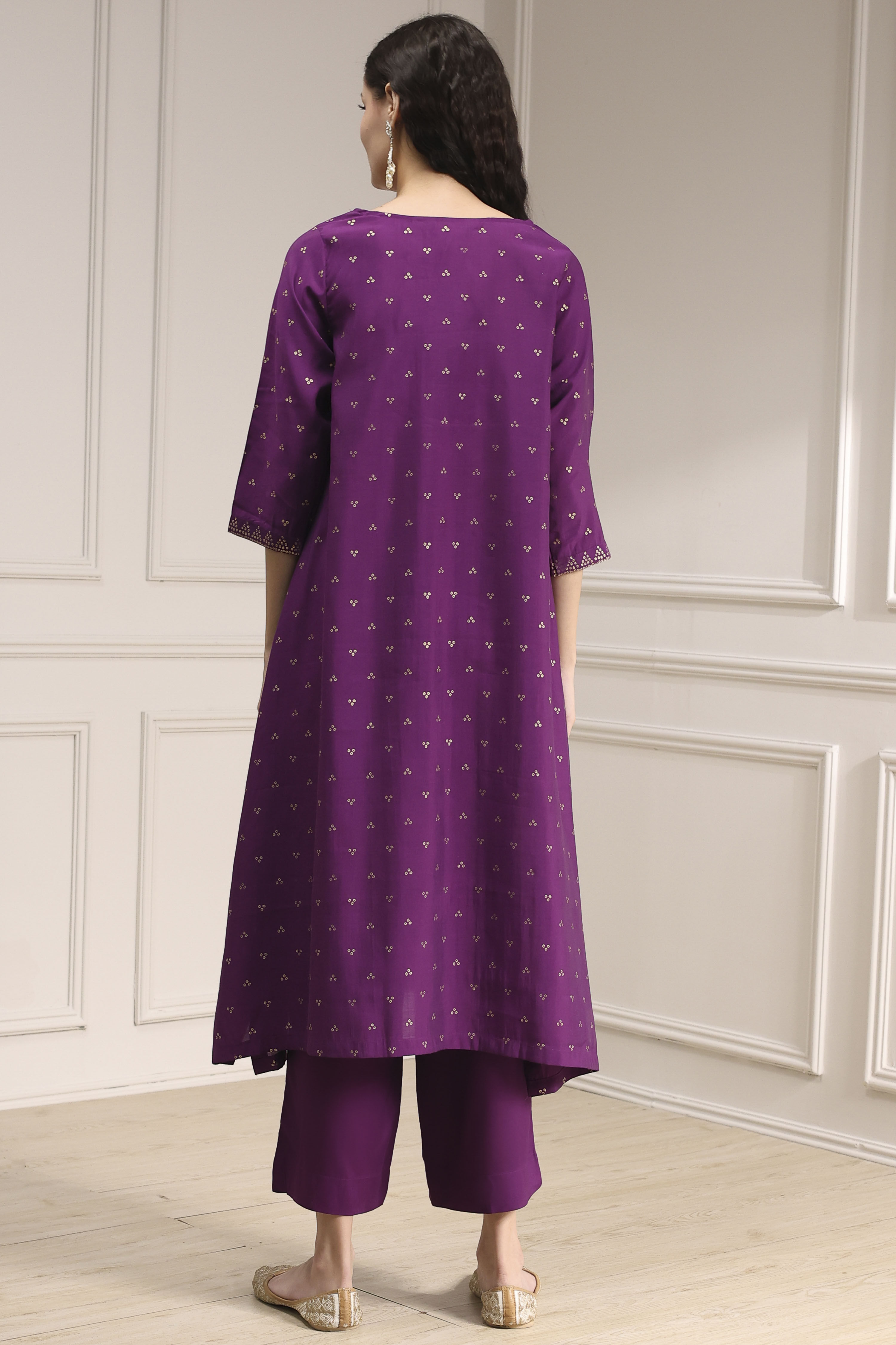 Purple Polyseter Blend Straight Printed Fusion Set image number 4