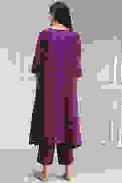 Purple Polyseter Blend Straight Printed Fusion Set image number 4