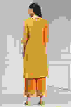 Orange Solid Straight Suit Set image number 4