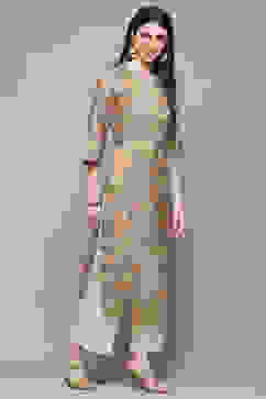 Turquoise Green Polyester Straight Kurta image number 4