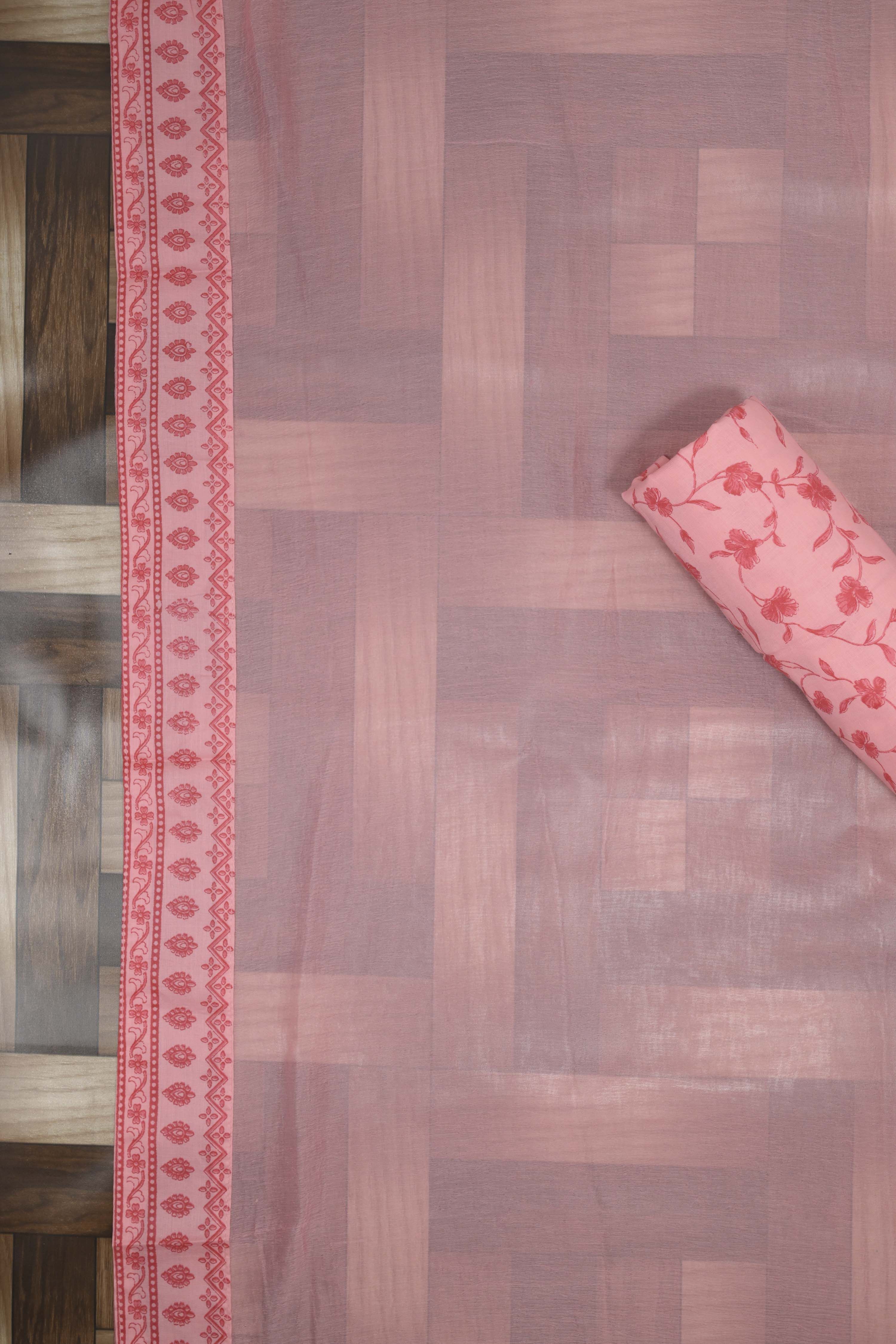 Peach Cotton Printed Unstitched Suit Set image number 3
