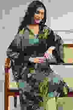 Charcoal Viscose Rayon A-Line Printed Kurta image number 1