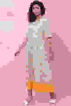 Off White Rayon Flared Fusion Dress image number 2