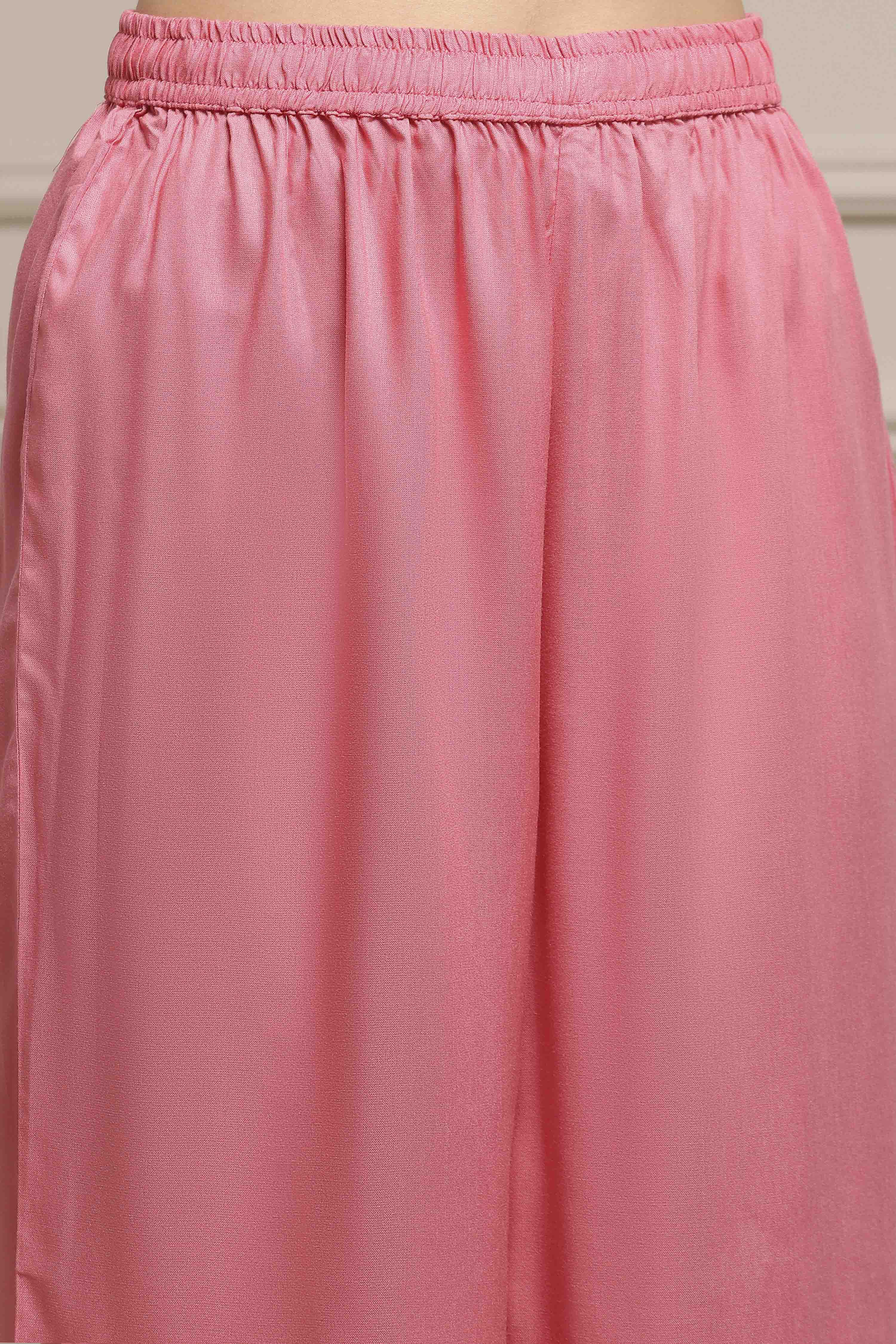 Pink Viscose Rayon Asymmetric Printed Suit Set image number 2