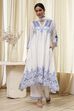 White and Red Cotton Asymmetric Suit Set image number 0