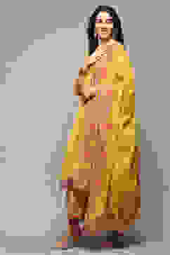 Mustard Cotton Anarkali Kurta Lehenga Set image number 4