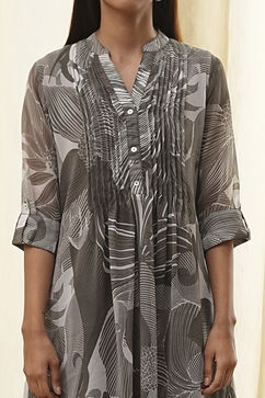 Grey Printed Pleated A-Line Kurta image number 1