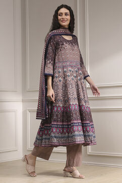 Mud Brown Cotton Printed Anarkali Suit Set image number 5