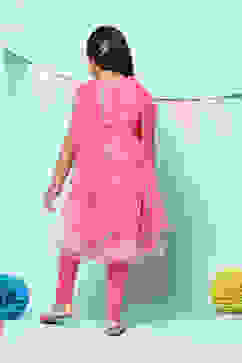 Pink Cotton Blend Layered Printed Suit Set image number 5