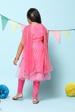 Pink Cotton Blend Layered Printed Suit Set image number 5
