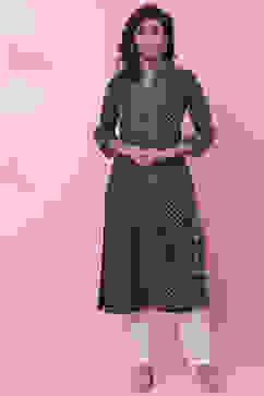 Indigo Art Silk Straight Kurta image number 0