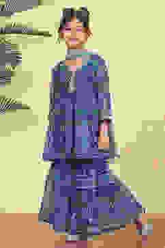 Blue Polyester Printed Gathered Sharara Suit Set image number 3