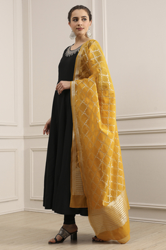 Black Solid Art Silk Anarkali Suit Set image number 3