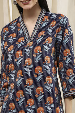 Blue Cotton Printed Straight Kurta image number 1