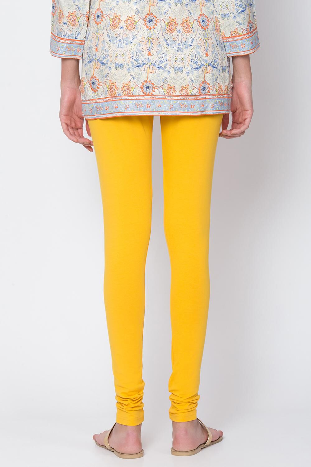 Camel Cotton Blend Solid Churidar image number 3