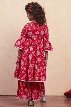 Red Cotton Tiered Suit Set image number 4