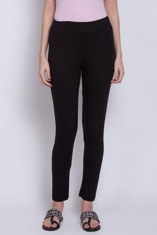 Black Viscose Lycra Solid Leggings image number 0