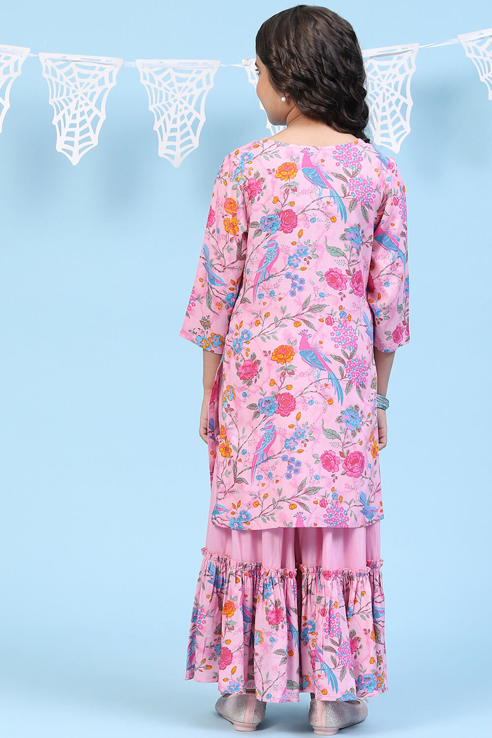 Pink Rayon Straight Printed Kurta Set image number 4