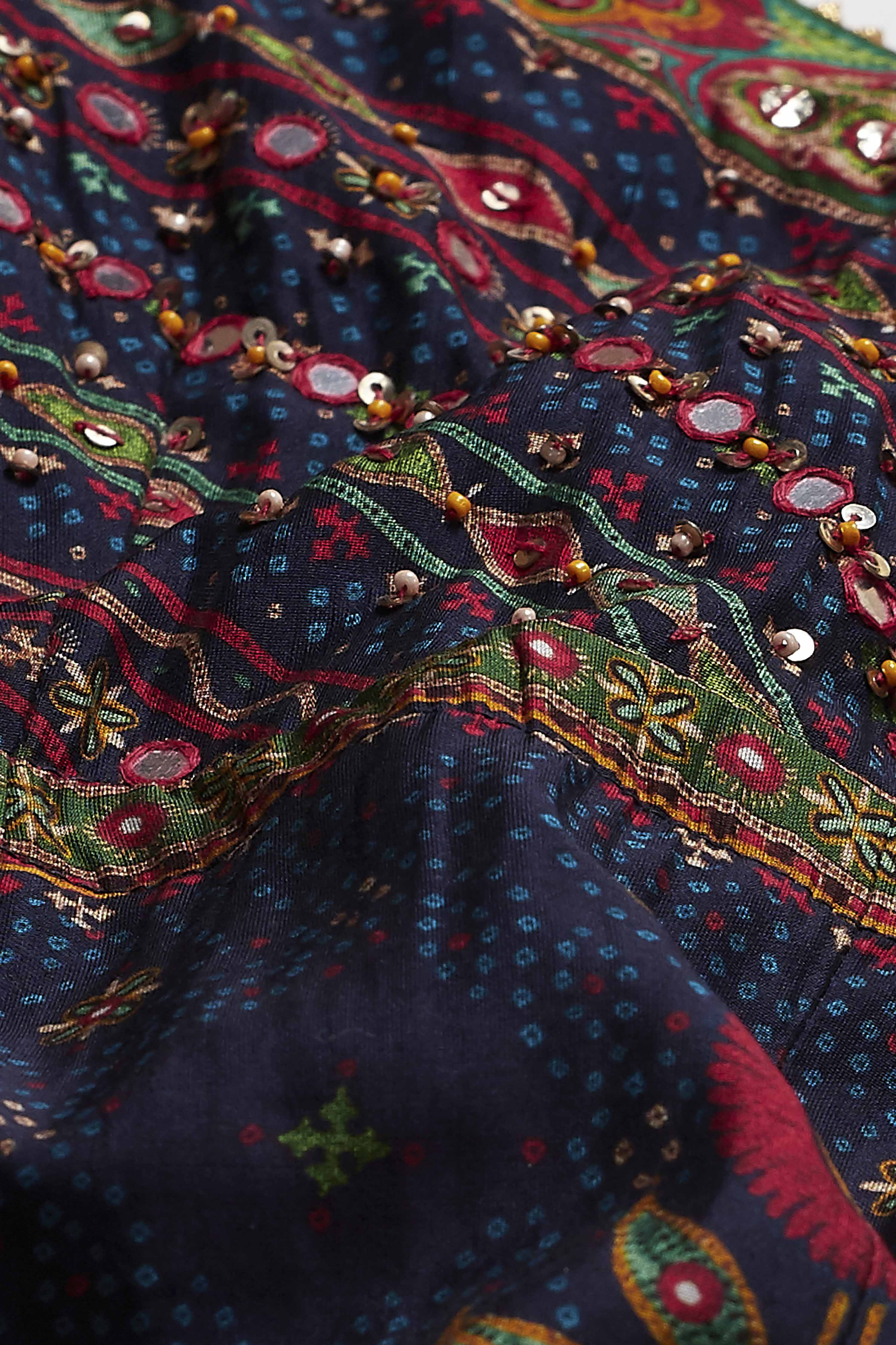 Blue Cotton Silk Straight Lehenga Set image number 3
