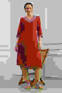 Red Solid Straight Kurta image number 0