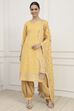 Mustard Chanderi Blend Brocade Unstitched Suit Set image number 1