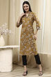 Mustard Yellow Cotton Printed Straight Kurta image number 2