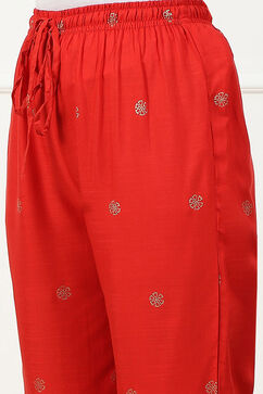 Red Printed Regular Fit Straight Pants image number 1