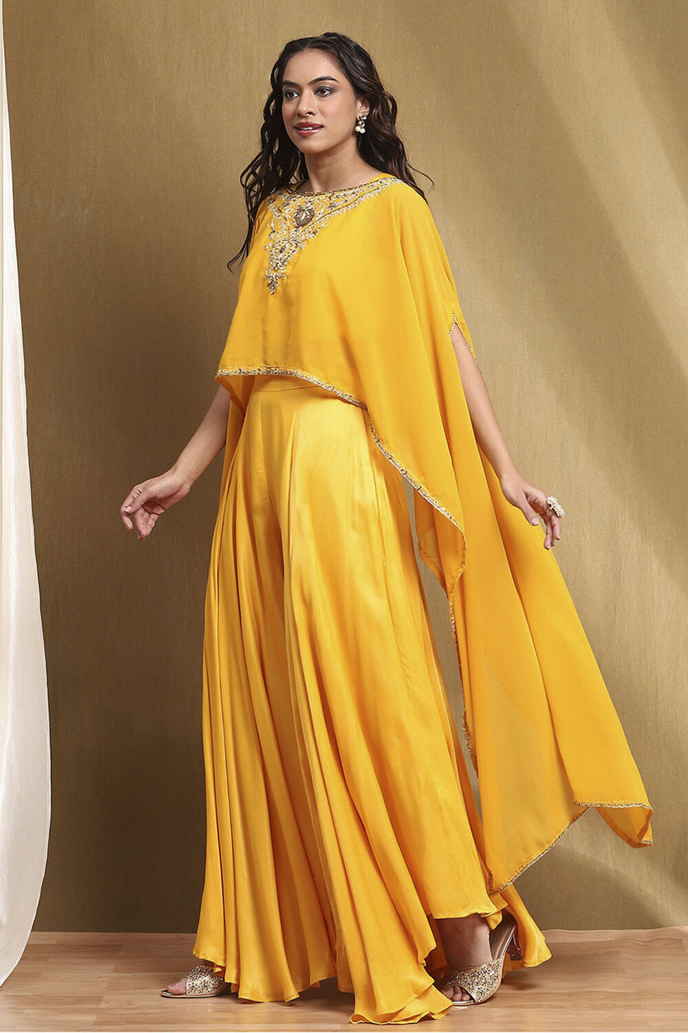 Yellow Embroidered Fusion Set image number 3
