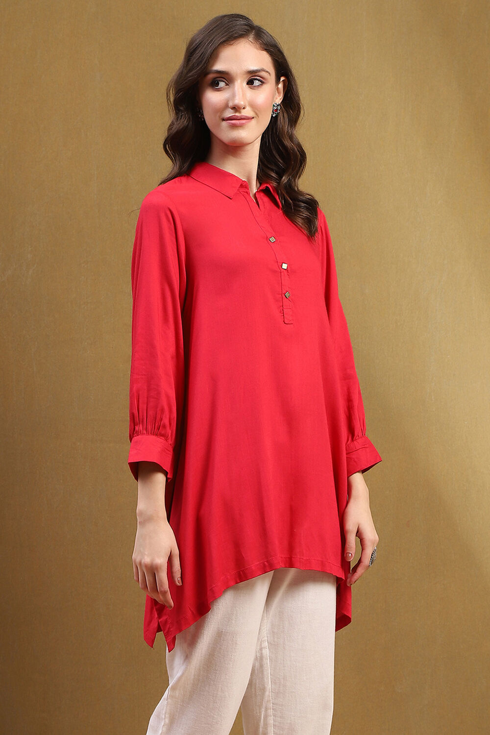 Mustard Yellow Solid Asymmetric Short Kurta image number 4