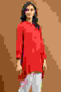 Tomato Red Solid Asymmetric Short Kurta image number 4