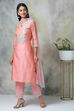 Yellow Cotton Blend A-Line Kurta Pants Suit Set image number 4