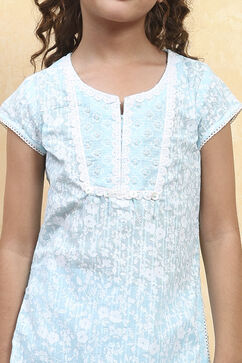 Powder Blue Cotton Straight Printed Kurta Pants Set image number 1