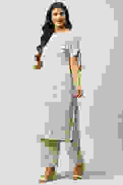 Beige Rayon Fusion Printed Kurta Set image number 3