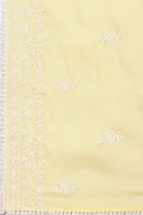Pastel Yellow Cotton Blend Unstitched Suit Set image number 3