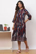Navy Maroon LIVA Flared Printed Kurta Dress image number 2