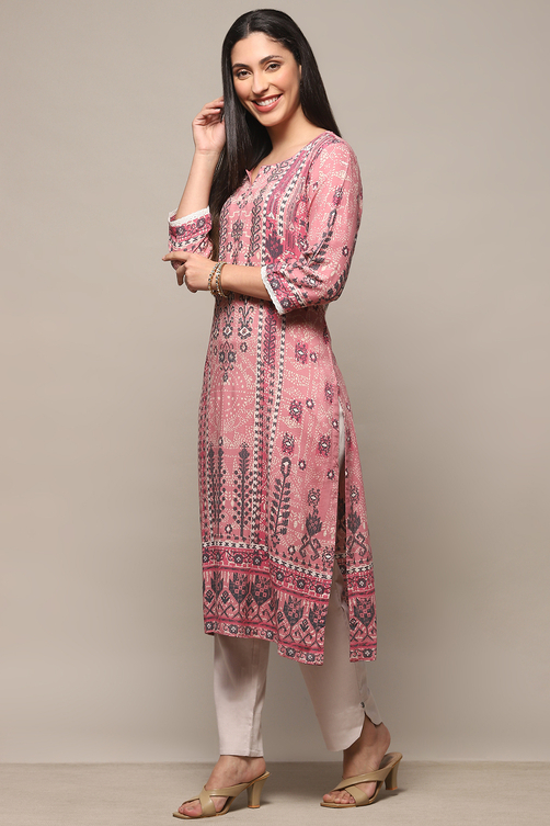 Pink Rayon Straight Kurta image number 2