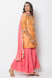 Orange Poly Cotton Straight Suit Set image number 2