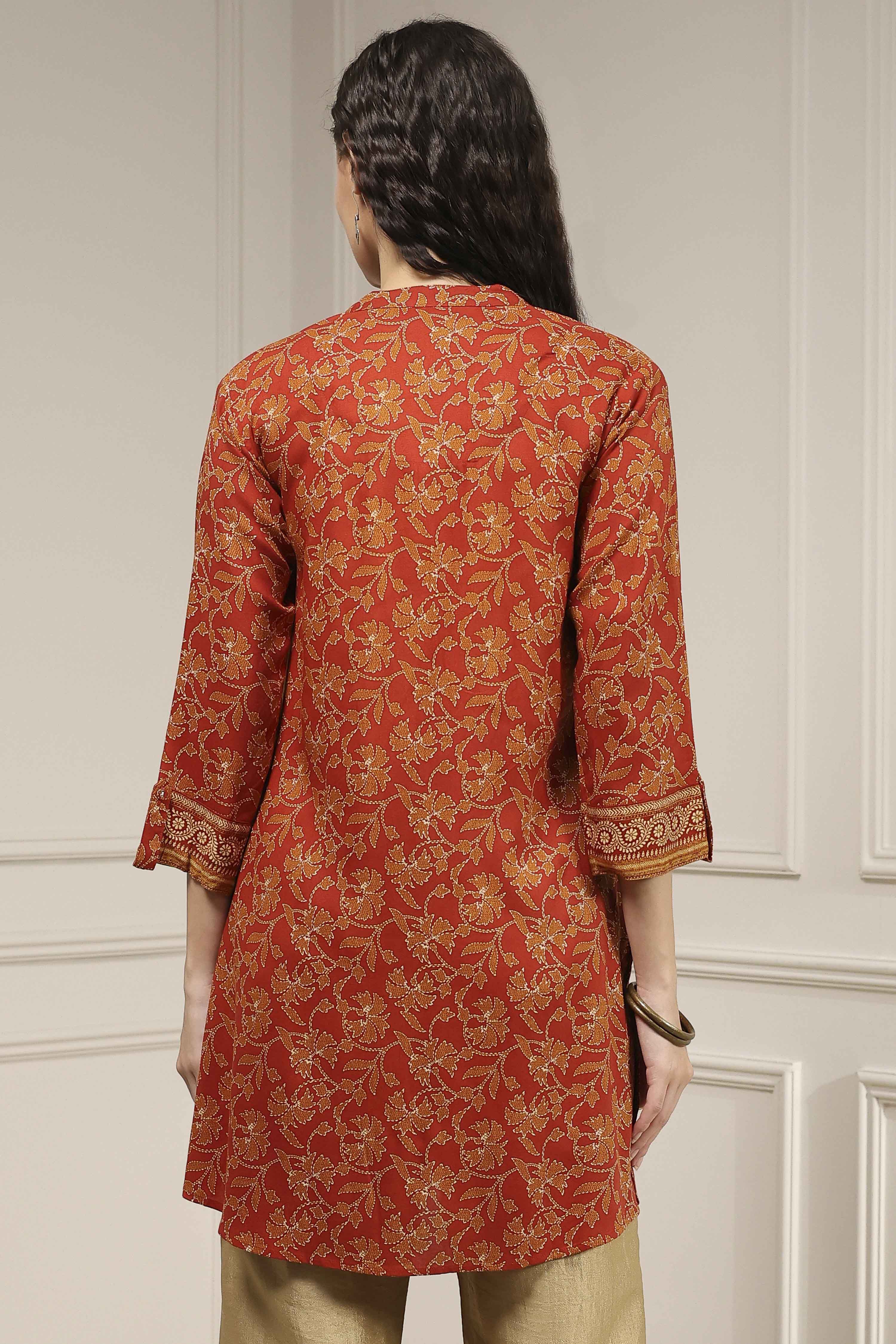 Rust Viscose Rayon Relaxed Printed Shirt image number 3