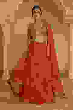 Red Chanderi Digital Printed Lehenga Set image number 7